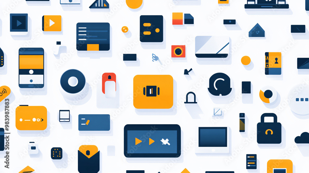 A visual of various modern technology icons with a clean design and monochromatic colors. A visual of various modern technology icons with a clean design and monochromatic colors.