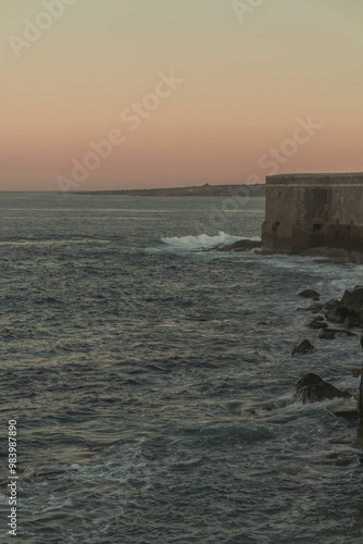 sunset beach cliff view