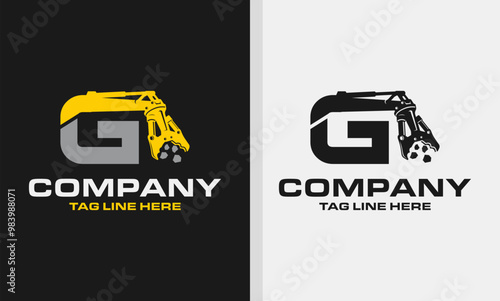 Letter G Excavator Demolition , Construction Machinery Logo Design 