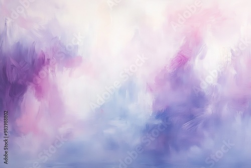 A soft, abstract painting featuring light pastels in shades of pink, lavender, and cream.