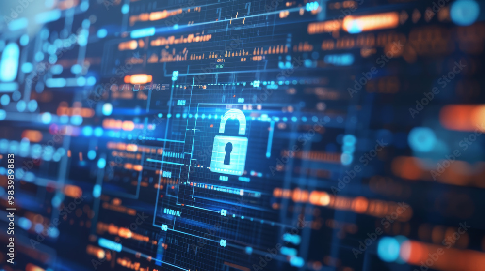 A close up of computer screen displaying an encrypted digital lock symbol, representing cybersecurity and data protection. A close up of computer screen displaying an encrypted digital lock symbol, representing cybersecurity and data protection.