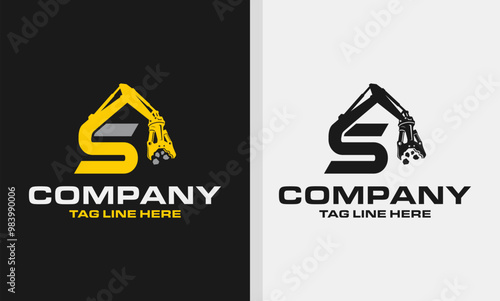 Letter S Excavator Demolition , Construction Machinery Logo Design 