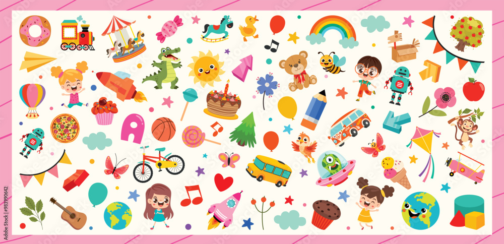 Obraz premium Background With Childish Doodle Illustrations