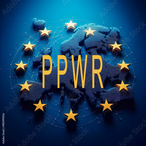 Illustration saying PPWR. It stands for Packaging and Packaging Waste Regulation of the European Union.