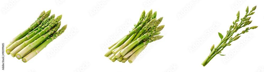 Fototapeta premium Set, collection of Floating asparagus isolated on transparent background.
