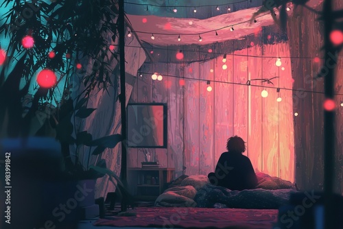 A Cozy, Dimly Lit Room Where A Child And Their Imaginary Friend Are Building A Blanket Fort, Creating A Warm And Magical Hideaw, Generative AI