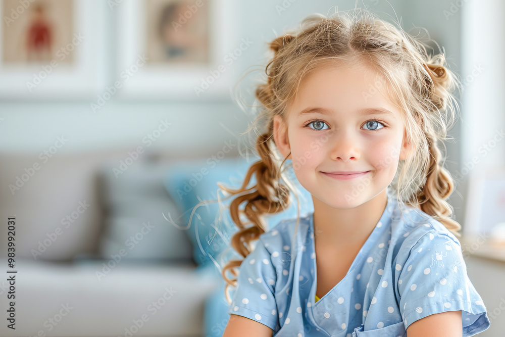Cute blonde girl smiling and posing at home Cute blonde girl smiling and posing at home