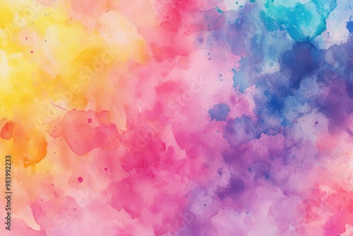 A vibrant watercolor design filled with bright colors such as pink, yellow, blue, and purple