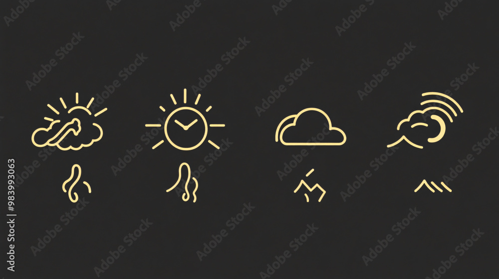 A visual of minimalist weather symbols with a sleek and simple design. A visual of minimalist weather symbols with a sleek and simple design.