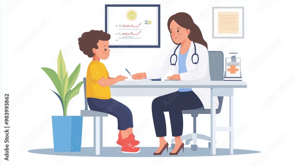 Examination by Pediatrician. Pediatric department in Hospital with Woman Doctor and Child during Examination. Doctor and Baby. Medical Health care Set. Vector Illustration in Flat style. Examination by Pediatrician. Pediatric department in Hospital with Woman Doctor and Child during Examination. Doctor and Baby. Medical Health care Set. Vector Illustration in Flat style.