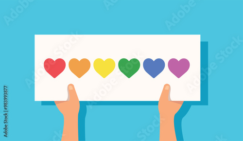 hand hold LGBT Pride signs. vector illustration