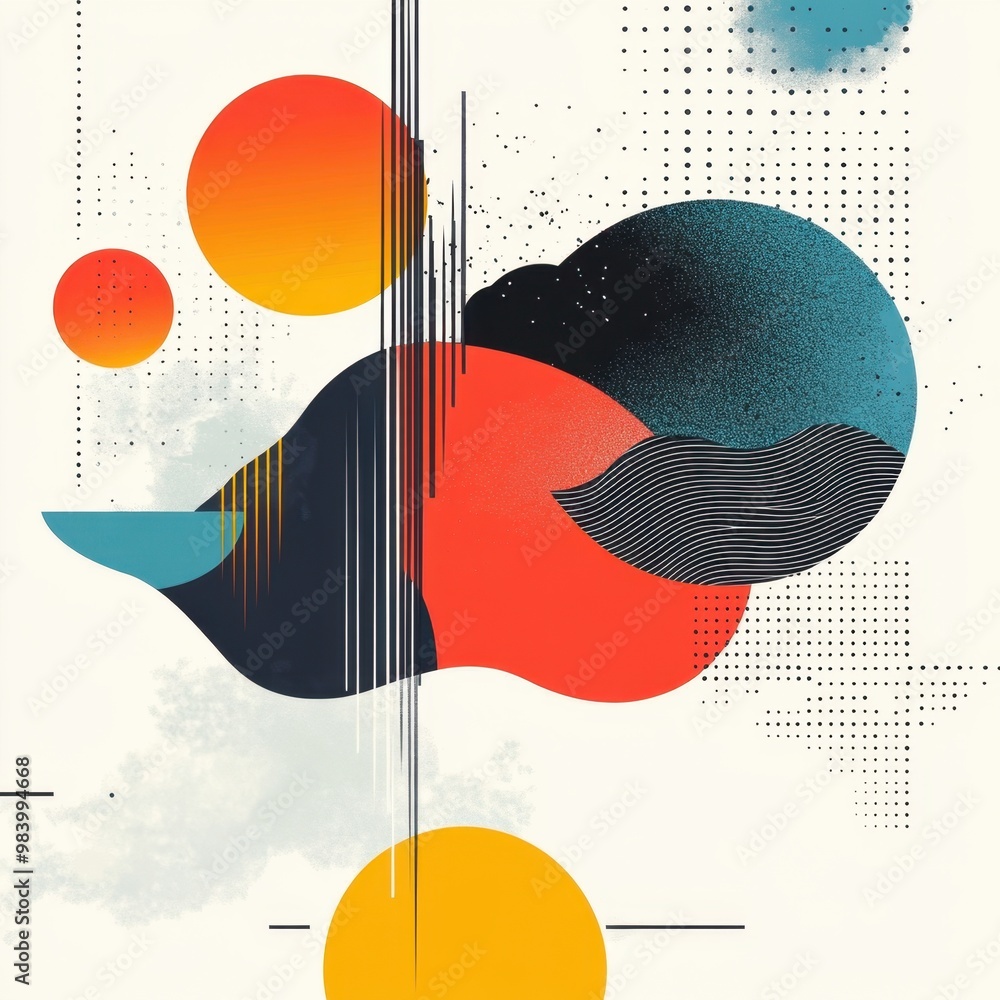 Obraz premium Abstract composition featuring colorful shapes and patterns.