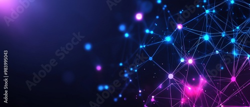 Wallpaper Mural The illustration depicts a dynamic digital network, showcasing interconnected nodes and lines illuminated in various shades of blue and pink, set against a dark background Torontodigital.ca