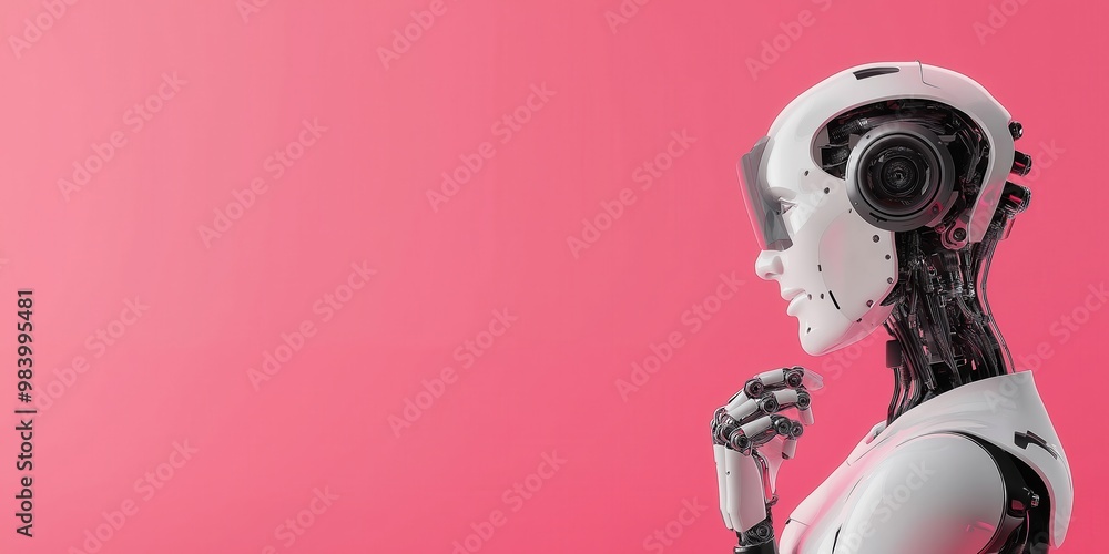 Futuristic AI Android with a Pink Background: The Future of Technology Futuristic AI Android with a Pink Background: The Future of Technology