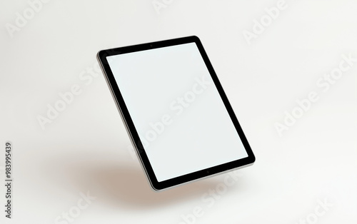 Minimalist floating tablet with a blank screen on a neutral background, perfect for product mockups, technology presentations, digital design, and modern tech concepts 