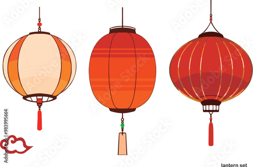 Hand drawn New Year festive lantern combination