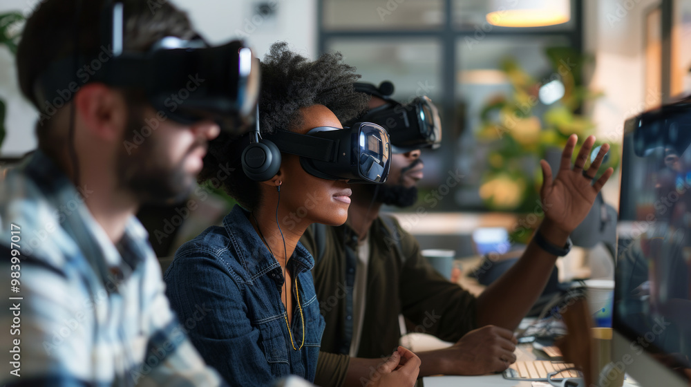 Using virtual reality technology for innovative idea visualization in a modern workspace during the day Using virtual reality technology for innovative idea visualization in a modern workspace during the day