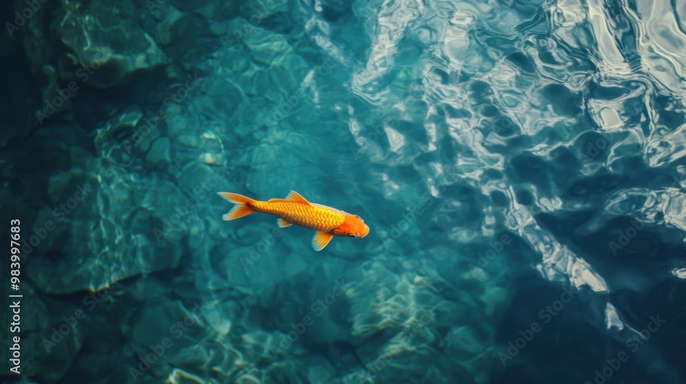 A small fish swimming determinedly in a large body of water showing ambition and confidence within a vast space A small fish swimming determinedly in a large body of water showing ambition and confidence within a vast space