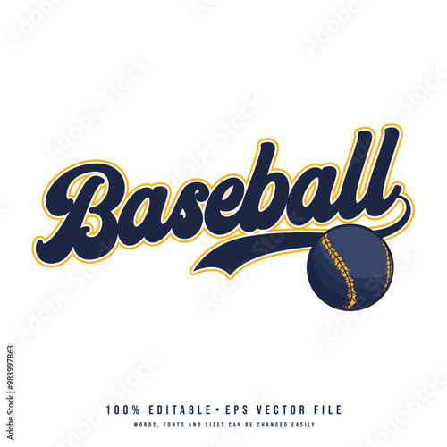 Baseball text effect vector. Editable college t-shirt design printable text effect vector.	