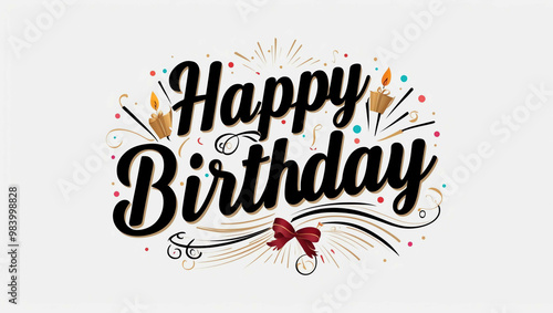happy birthday typography lettering decorative design on plain white background