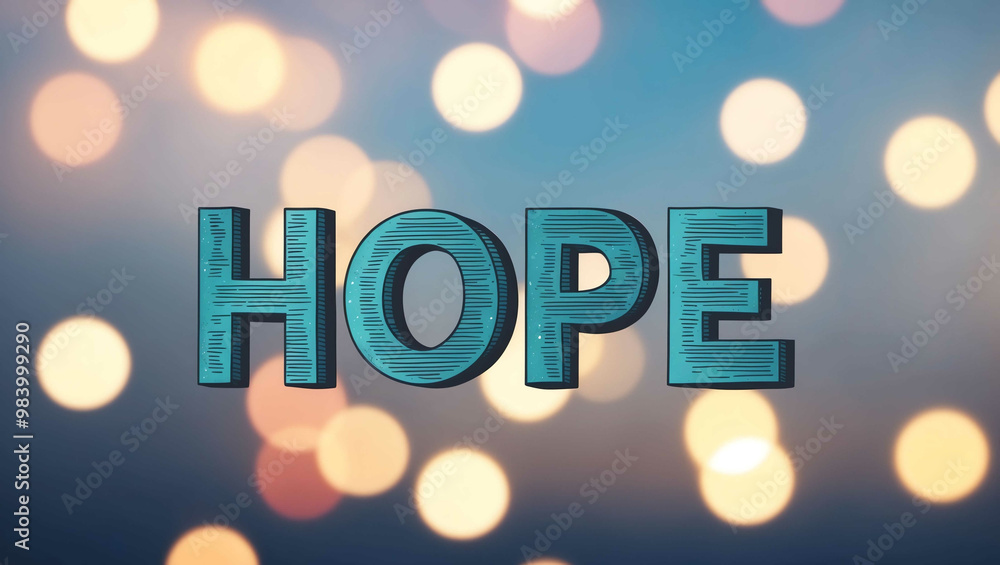 hope lettering on blurred lights bokeh background hope lettering on blurred lights bokeh background