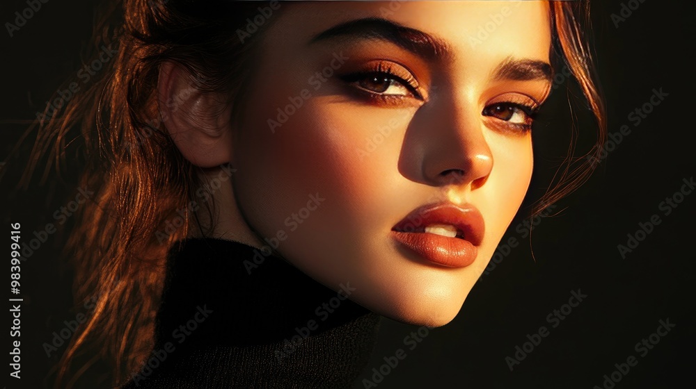 custom made wallpaper toronto digitalClose-up Portrait of a Woman with Golden Sunlight Illuminating Her Face
