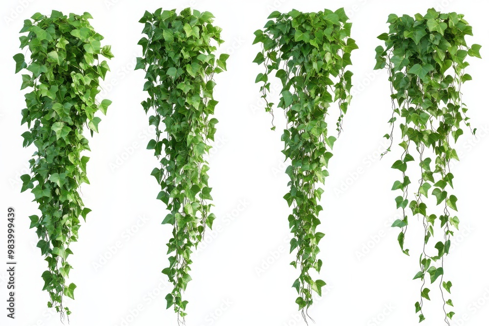 Four different arrangements of lush green ivy hanging downwards Four different arrangements of lush green ivy hanging downwards
