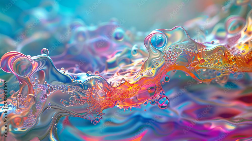 Fototapeta premium An abstract background depicting a swirling quantum field filled with vibrant energy patterns. Within the field, a complex, geometric form with shifting colors phases,