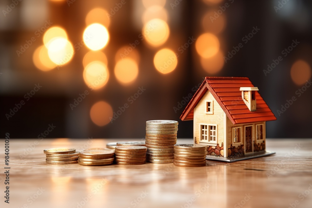 Real Estate Investment. Mini house and coins symbolizing smart financial choices. Ai generative Real Estate Investment. Mini house and coins symbolizing smart financial choices. Ai generative