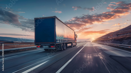 A truck carrying cargo on the highway against the sky. AI Generated