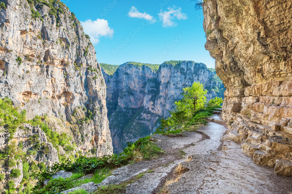 Cliffside path. Vikos Gorge, Monodendri, Greece