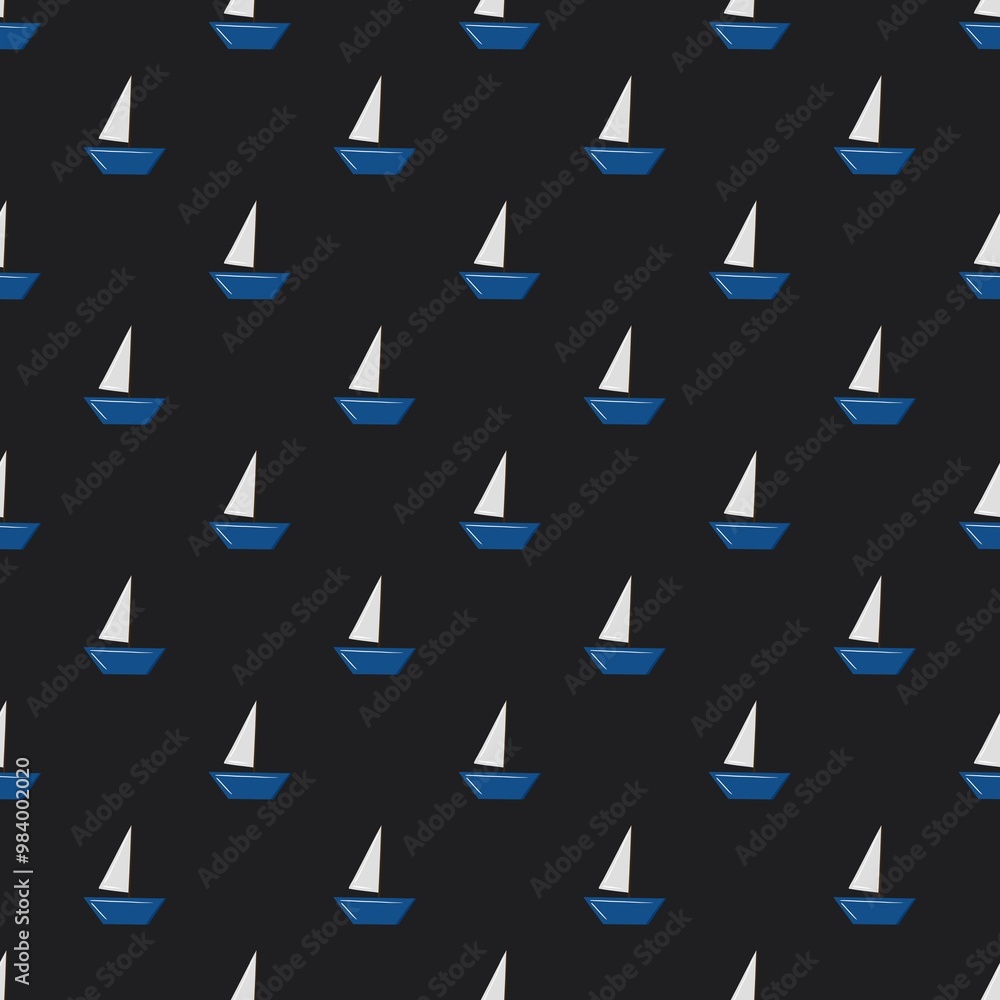 Blue boats with dark background seamless pattern Blue boats with dark background seamless pattern
