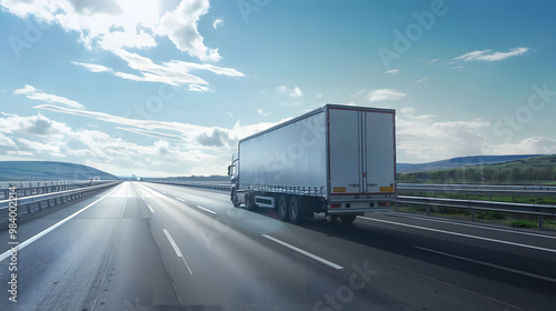 A truck carrying cargo on the highway against the sky. AI Generated