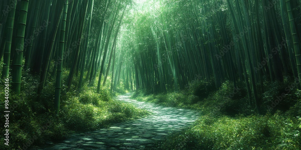 Obraz premium bamboo forest with winding paths
