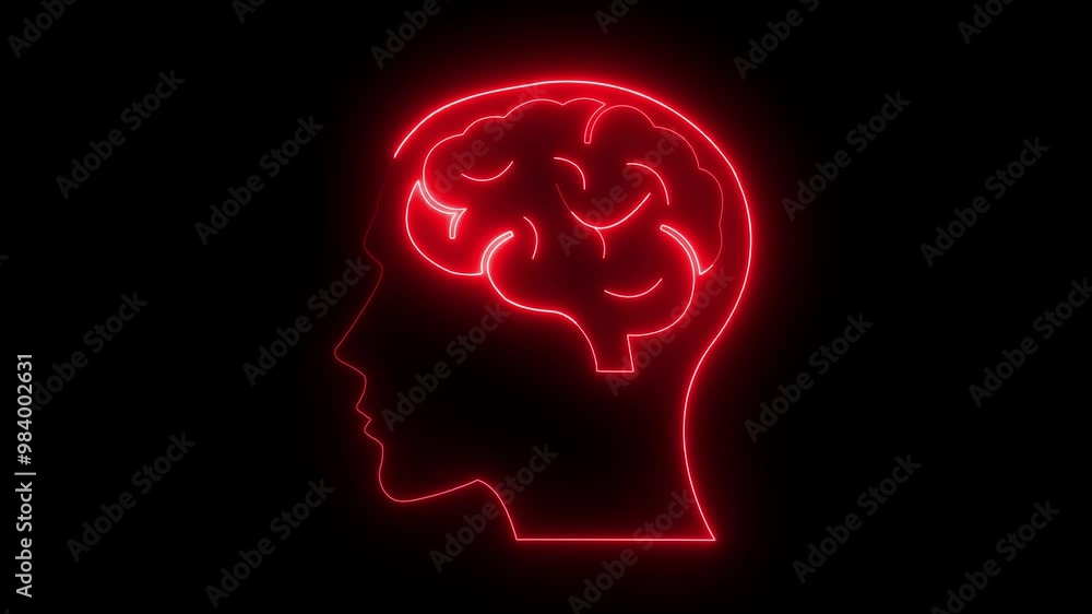 Brain and human head icon, Human head line icon animation. Human head with neon brain emblem, medicine, sign, human body part, and human brain. Glowing neon human head on black background. Brain and human head icon, Human head line icon animation. Human head with neon brain emblem, medicine, sign, human body part, and human brain. Glowing neon human head on black background.
