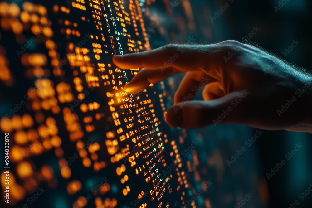 Businessman Engaging with AI Technology on Digital Screen Businessman Engaging with AI Technology on Digital Screen