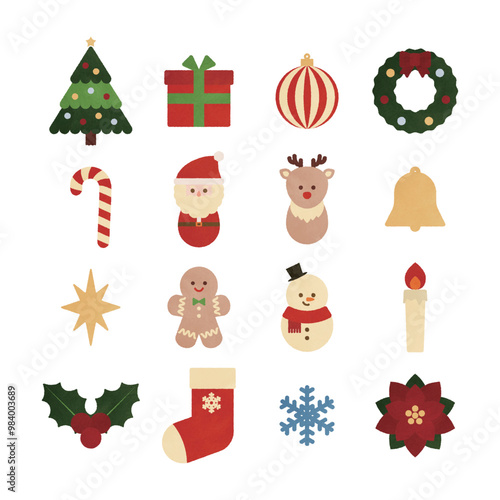 クリスマスの水彩風イラストセット（16種類）