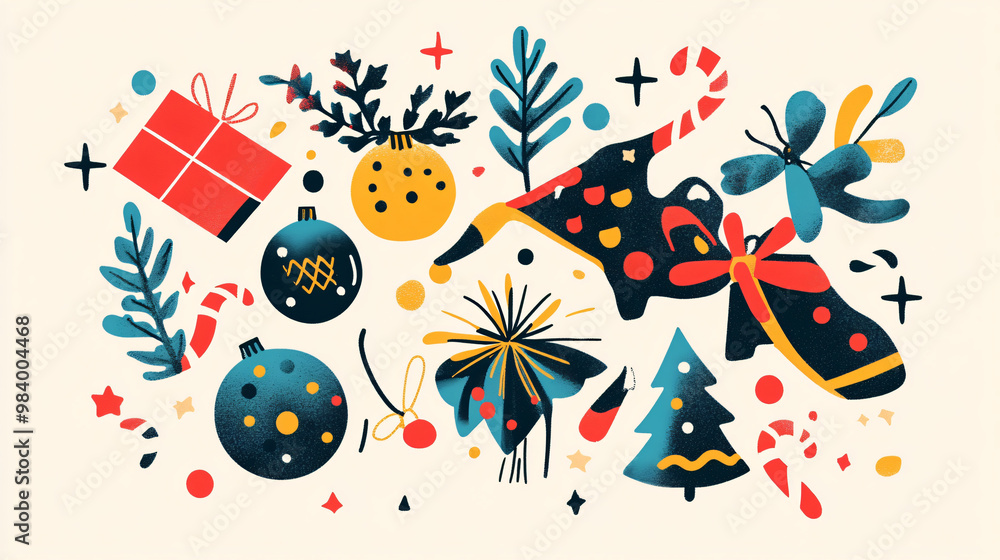 A visual of classic holiday symbols with a festive and cheerful design. A visual of classic holiday symbols with a festive and cheerful design.