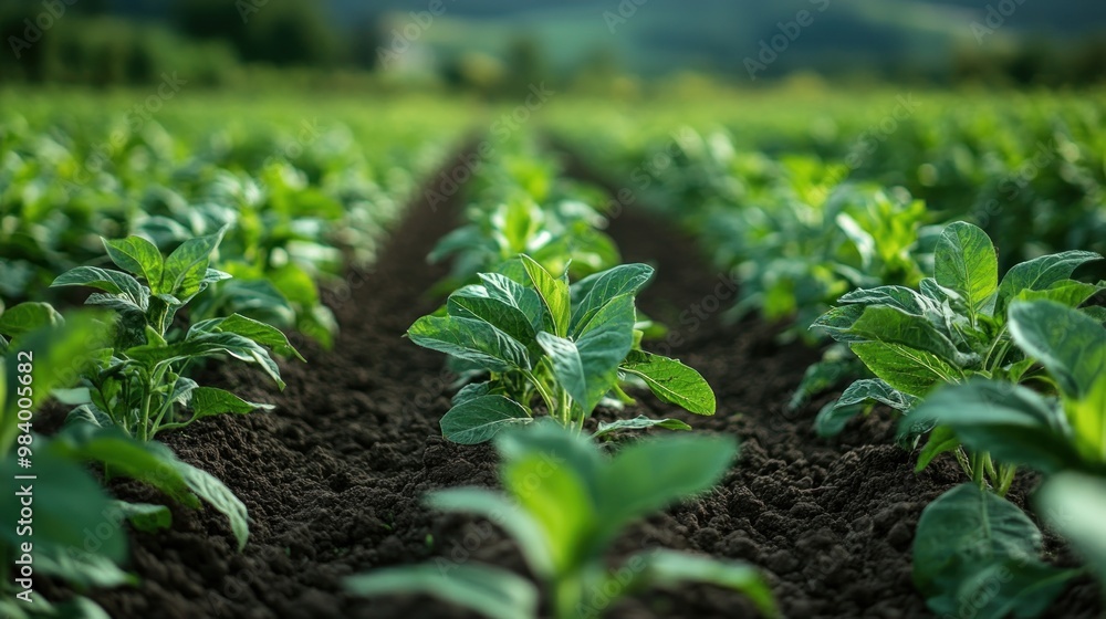Green Rows of Plants in a Field Green Rows of Plants in a Field