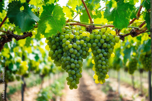 Wallpaper Mural Vibrant clusters of ripe Chardonnay grapes dangle from lush green vines, signaling the peak of the harvest season. generative AI Torontodigital.ca