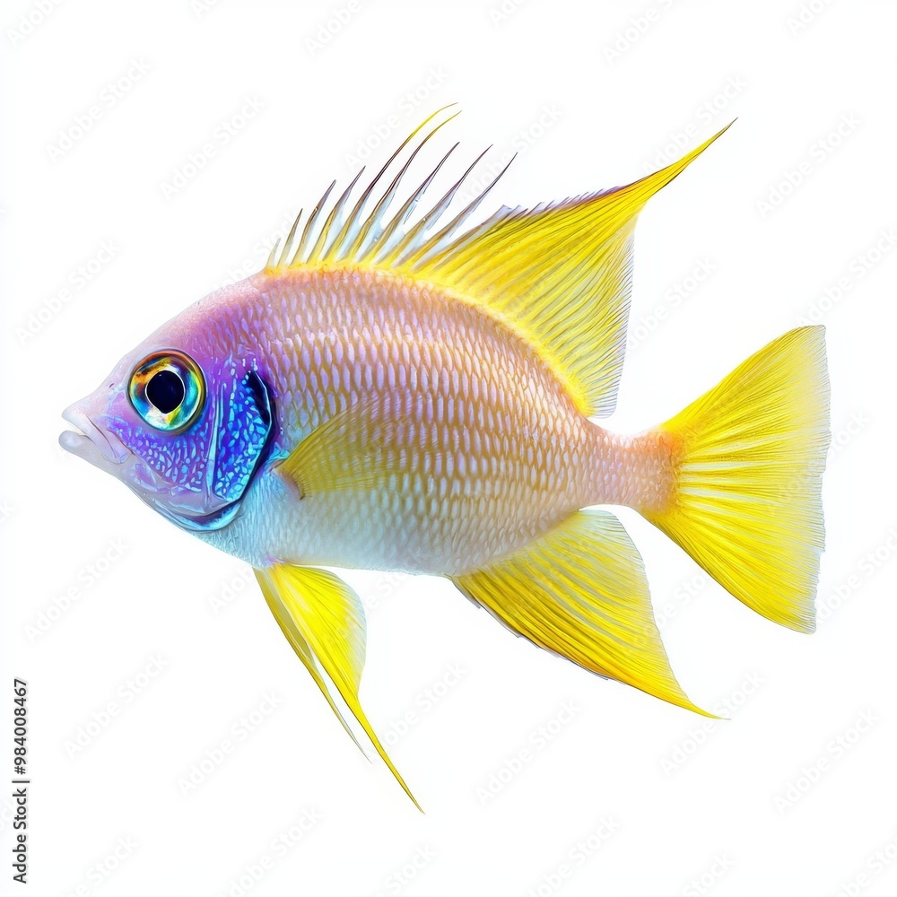 Bright tropical sea fish, isolate on white, precise fin details Bright tropical sea fish, isolate on white, precise fin details
