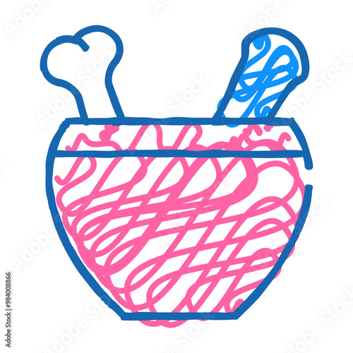 mortar with bone doodle icon sketch vector. mortar with bone sign. isolated symbol illustration