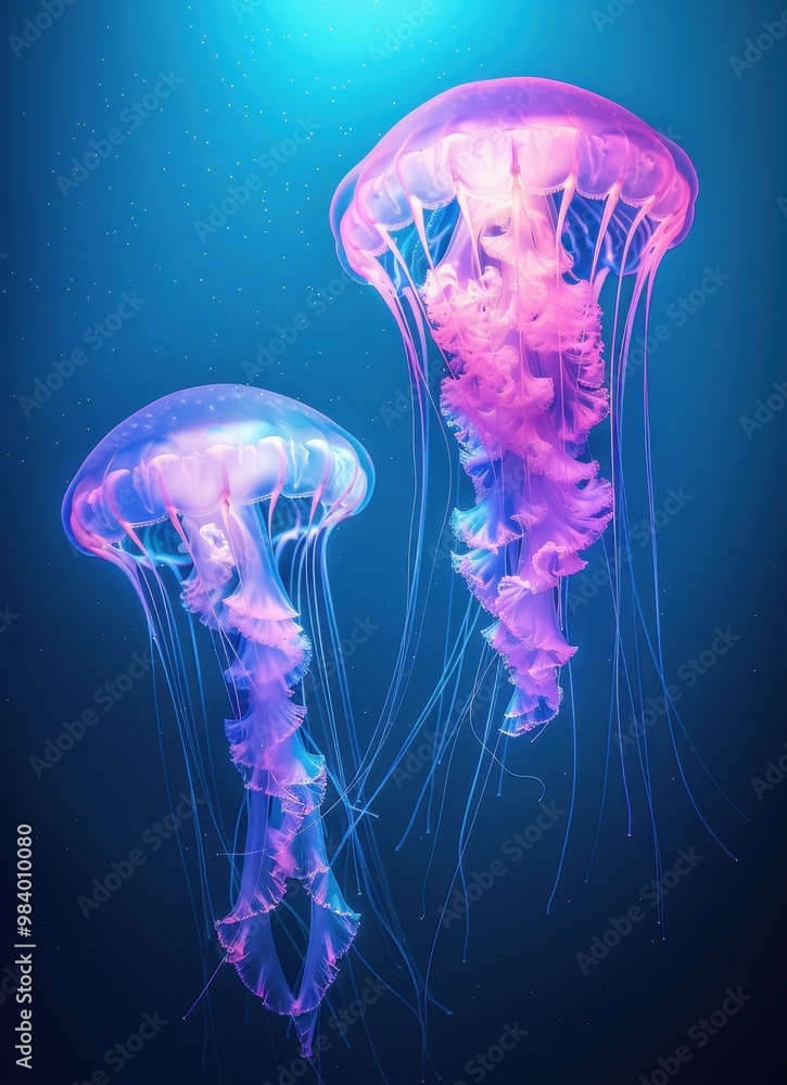 Bright jellyfish in the blue ocean background Bright jellyfish in the blue ocean background