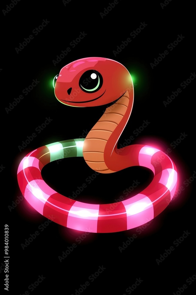 Fototapeta premium Cute Cartoon Snake with Glowing Stripes