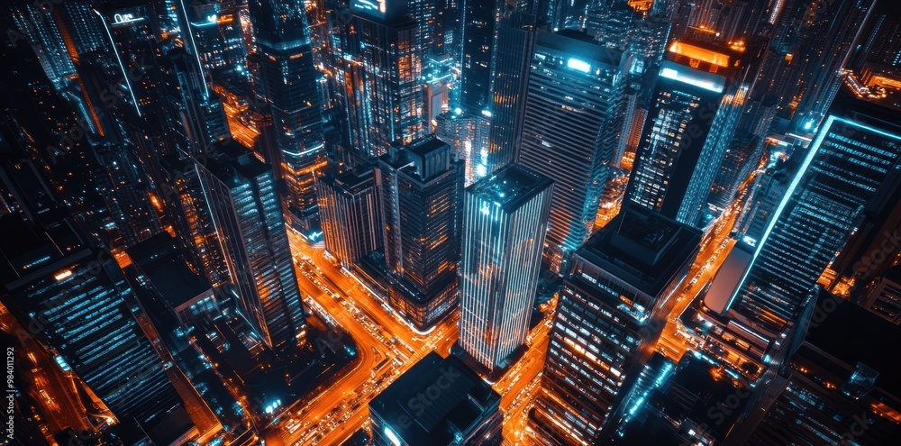 busy metropolis with glowing windows and streets packed with cars busy metropolis with glowing windows and streets packed with cars