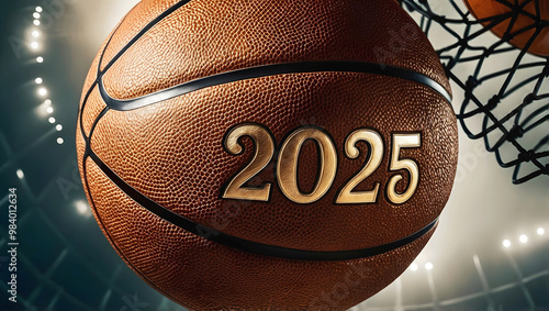 Obraz na płótnie happy new 2025 year basketball themed, basket ball background, sport concept, festive template, numbers w salonie