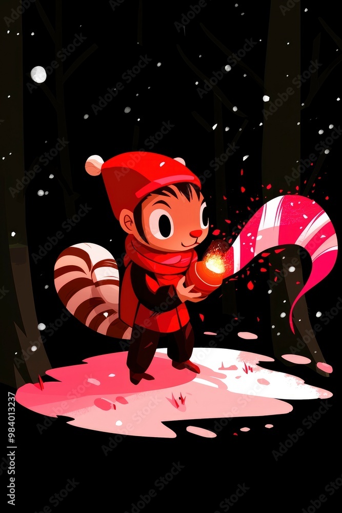 Fototapeta premium Festive Forest Creature with a Sparkling Treat