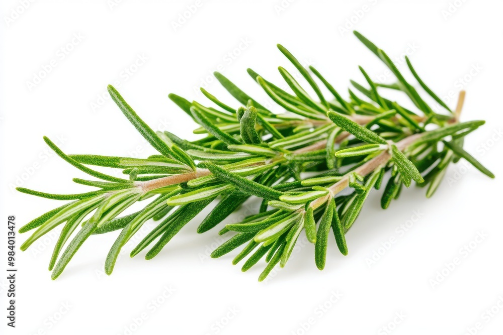 Create an image of a fresh sprig of rosemary with vibrant green needles. Create an image of a fresh sprig of rosemary with vibrant green needles.