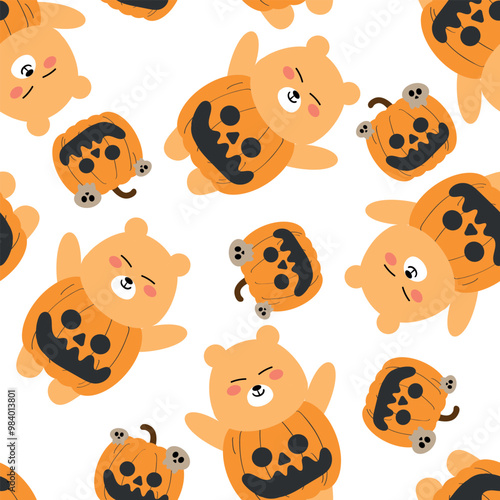 Wallpaper Mural Seamless pattern cartoon bear with pumpkin and ghost for halloween. cute halloween wallpaper for fabric print, gift wrap paper Torontodigital.ca