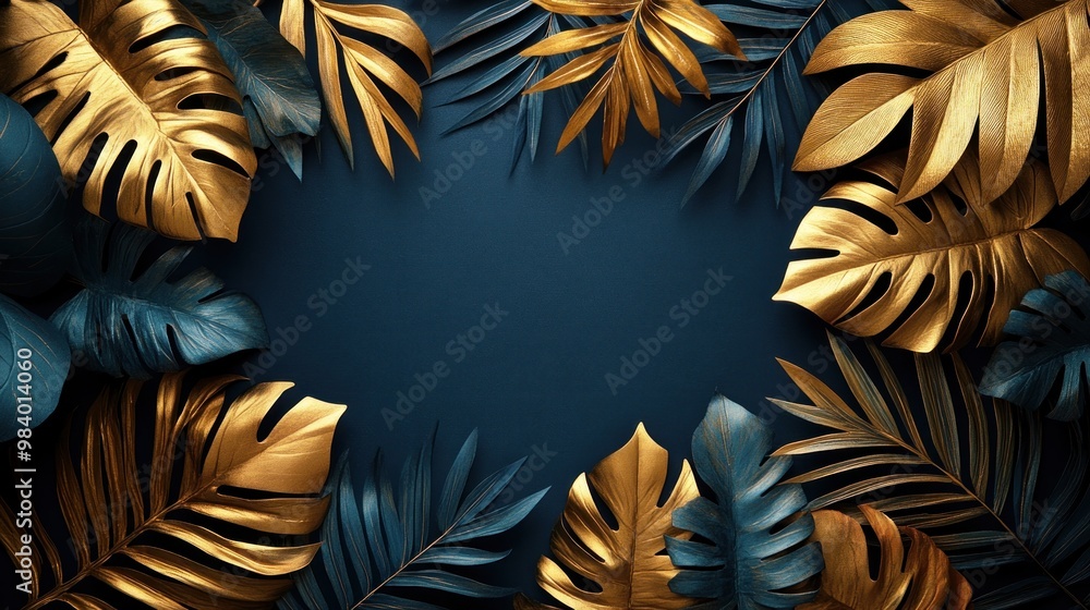 Golden and Blue Tropical Leaves Golden and Blue Tropical Leaves